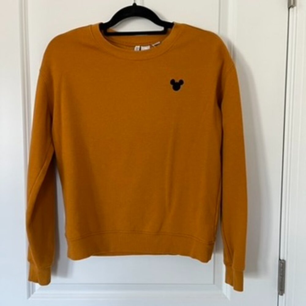 Divided Mustard Yellow Disney Mickey Mouse Long Sleeve Pullover Sweatshirt - Picture 2 of 7